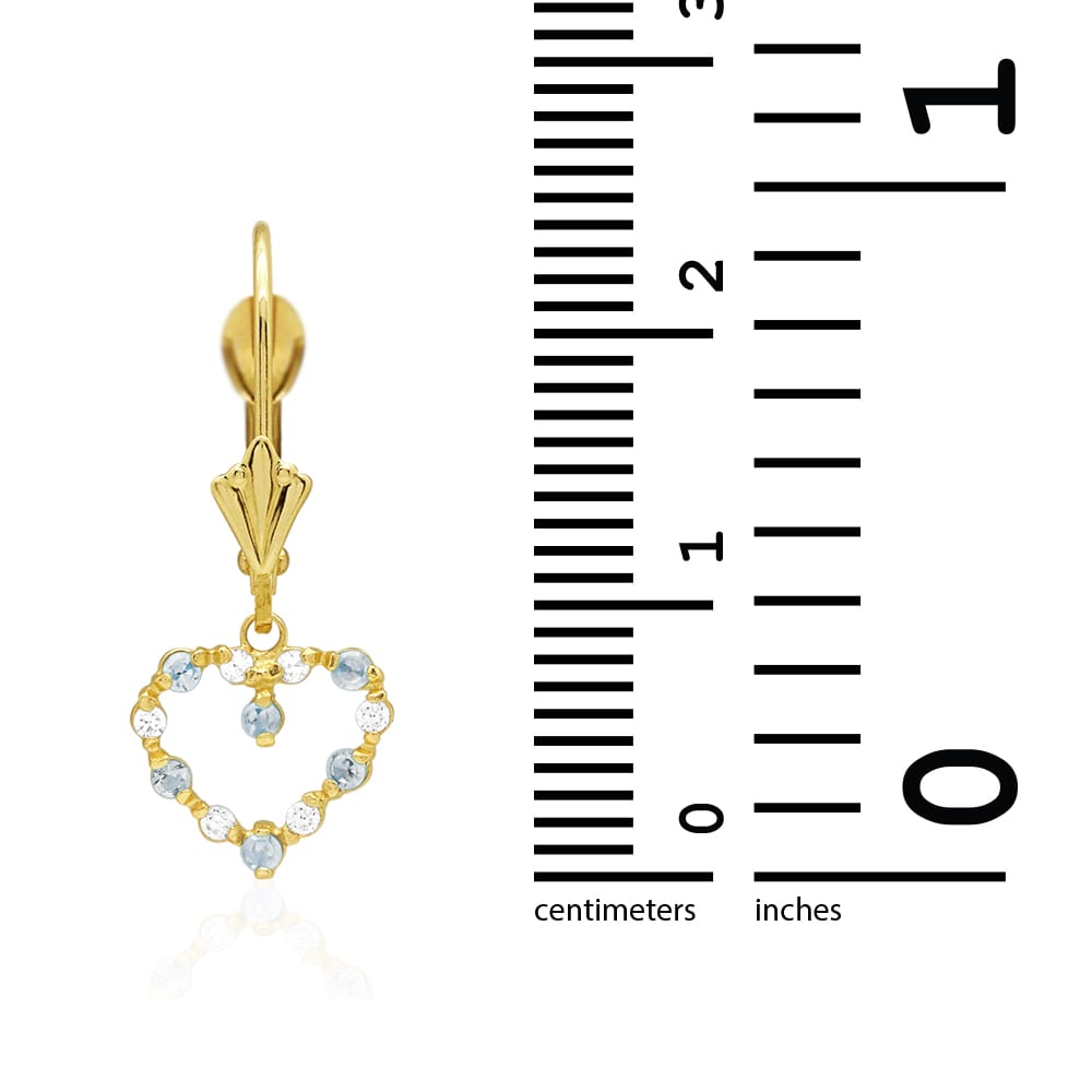Birthstone & Zircon Open Heart  Drop Leverback Earrings 14k Yellow Gold
