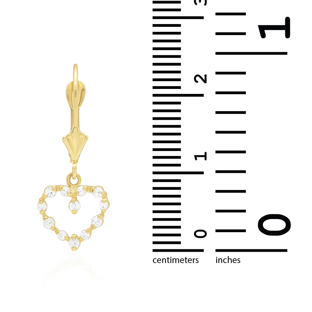 Birthstone & Zircon Open Heart  Drop Leverback Earrings 14k Yellow Gold