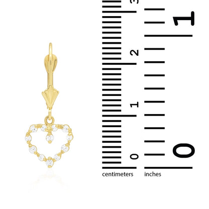 Birthstone & Zircon Open Heart  Drop Leverback Earrings 14k Yellow Gold