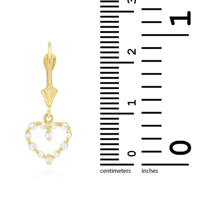 Birthstone & Zircon Open Heart Drop Leverback Earrings 14k Yellow Gold