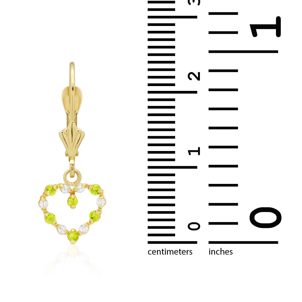 Birthstone & Zircon Open Heart  Drop Leverback Earrings 14k Yellow Gold