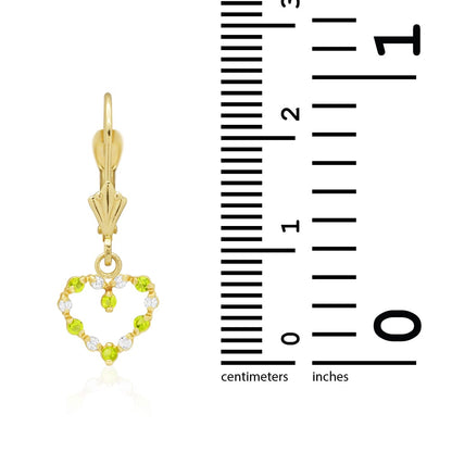 Birthstone & Zircon Open Heart  Drop Leverback Earrings 14k Yellow Gold