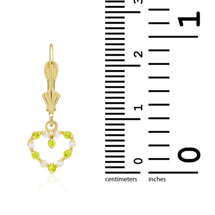 Birthstone & Zircon Open Heart Drop Leverback Earrings 14k Yellow Gold