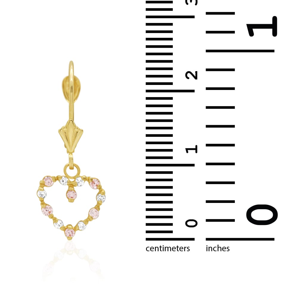 Birthstone & Zircon Open Heart  Drop Leverback Earrings 14k Yellow Gold