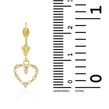Birthstone & Zircon Open Heart  Drop Leverback Earrings 14k Yellow Gold
