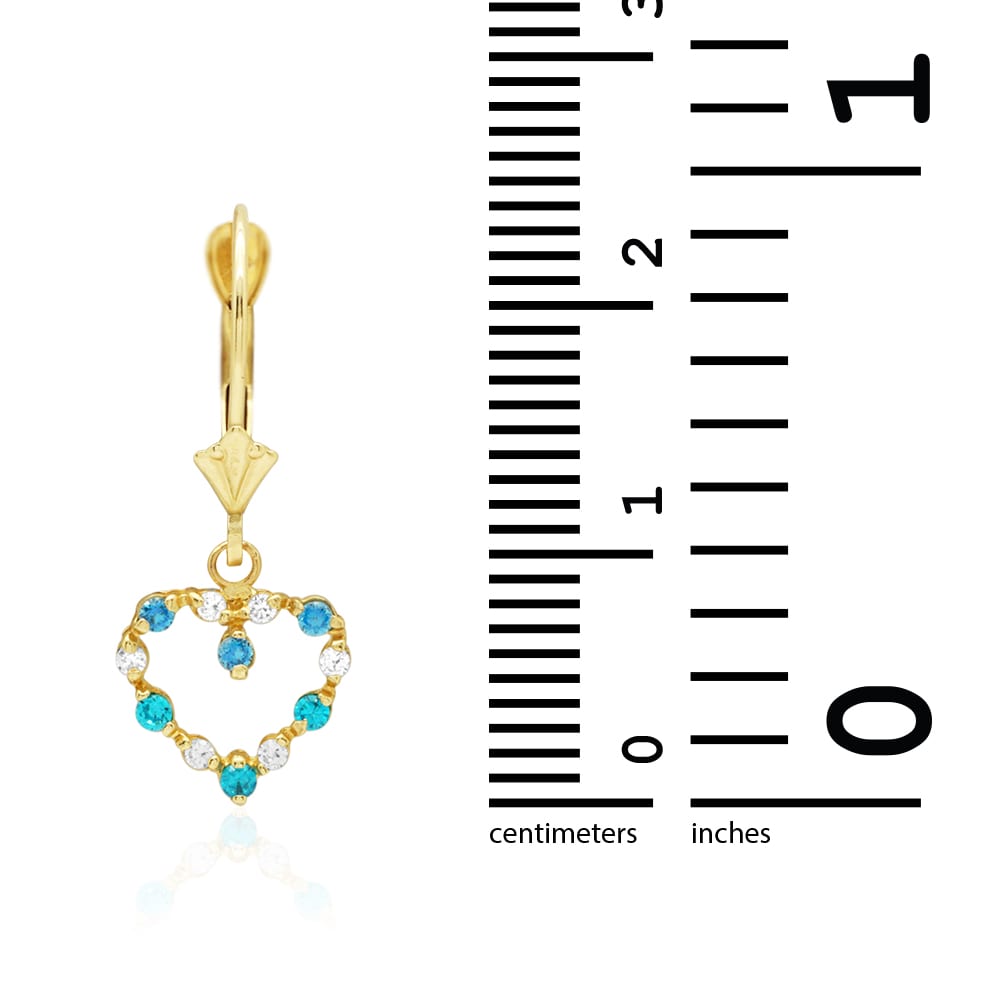Birthstone & Zircon Open Heart  Drop Leverback Earrings 14k Yellow Gold