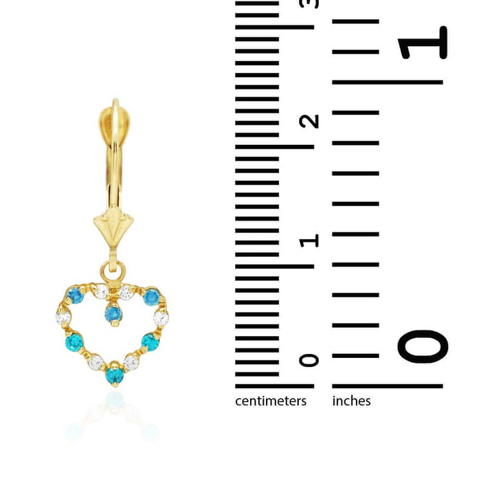 Birthstone & Zircon Open Heart Drop Leverback Earrings 14k Yellow Gold
