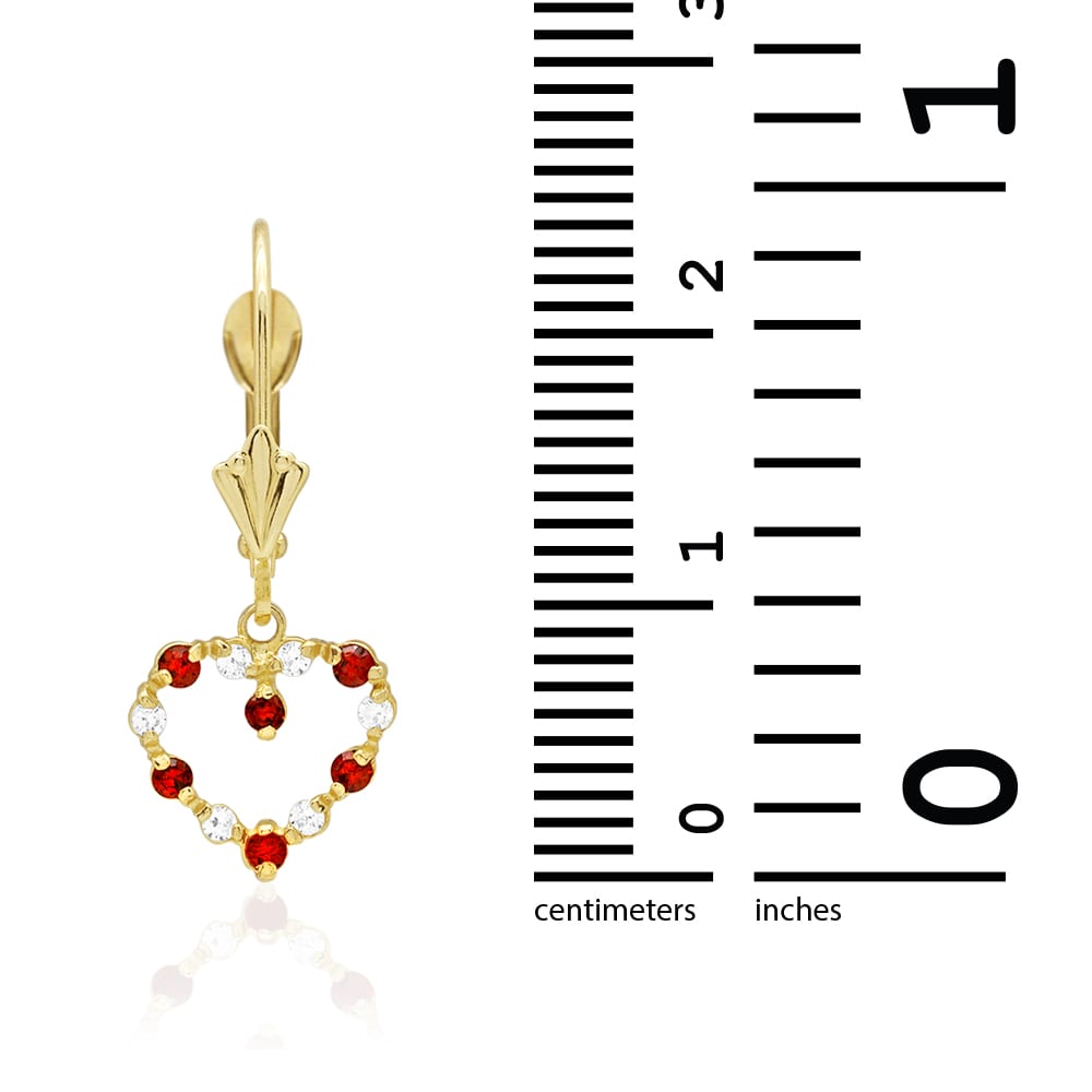 Birthstone & Zircon Open Heart  Drop Leverback Earrings 14k Yellow Gold