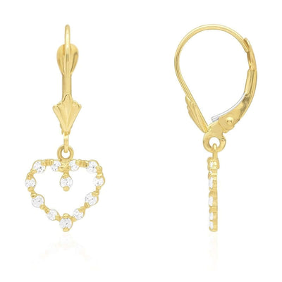 Birthstone & Zircon Open Heart Drop Leverback Earrings 14k Yellow Gold