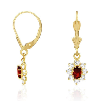 14k Yellow Gold Oval Shaped CZ Halo  Leverback Earrings