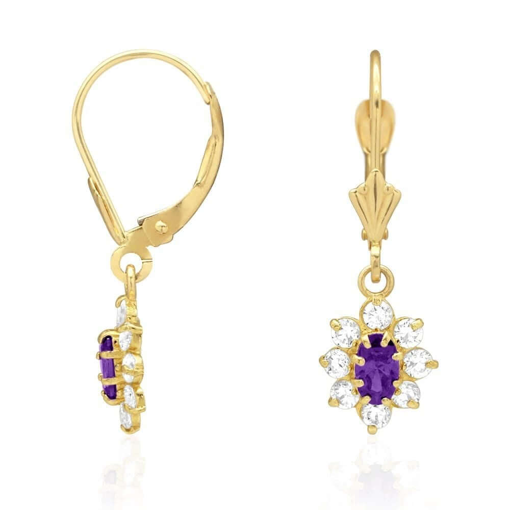 14k Yellow Gold Oval Shaped CZ Halo Leverback Earrings