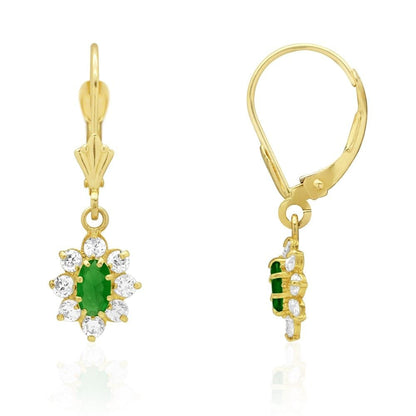 14k Yellow Gold Oval Shaped CZ Halo  Leverback Earrings