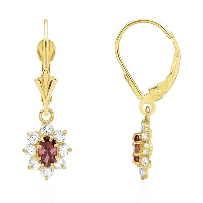 14k Yellow Gold Oval Shaped CZ Halo  Leverback Earrings