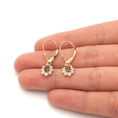 14k Yellow Gold Oval Shaped CZ Halo  Leverback Earrings