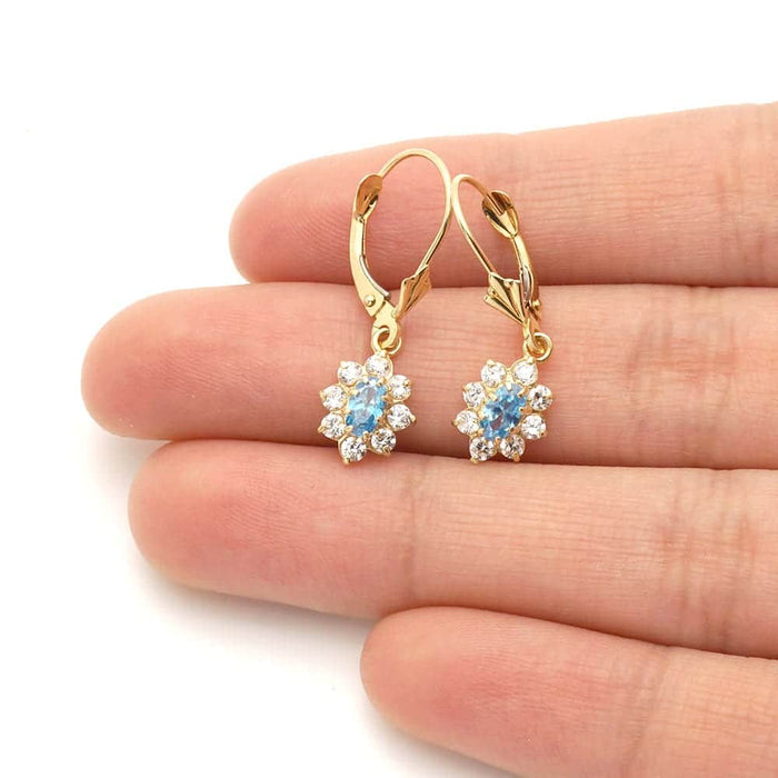 14k Yellow Gold Oval Shaped CZ Halo Leverback Earrings