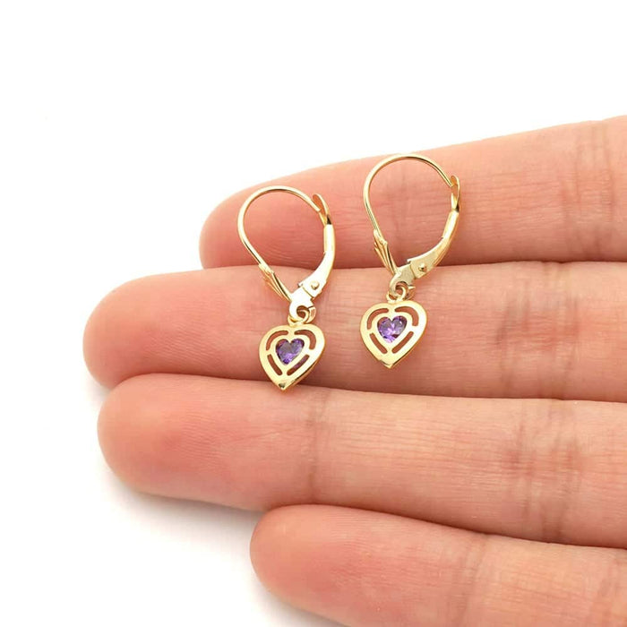 14k Yellow Gold Bezel Set Shaped Birthstone Drop Leverback Earrings