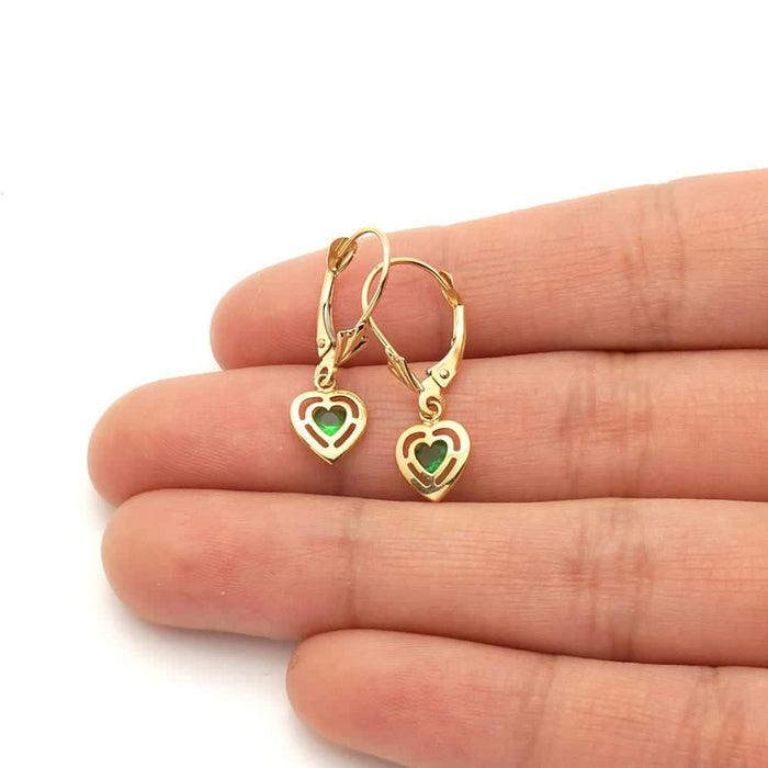 14k Yellow Gold Bezel Set Shaped Birthstone Drop Leverback Earrings