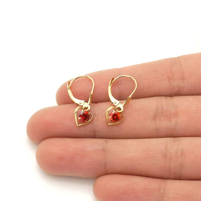 14K Yellow Gold Open Heart Solitaire Birthstone Drop Leverback Earrings