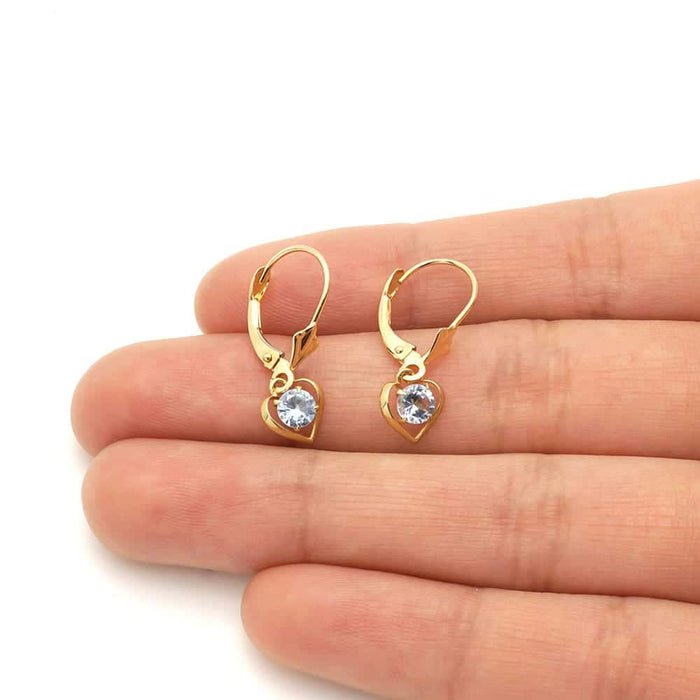 14K Yellow Gold Open Heart Solitaire Birthstone Drop Leverback Earrings