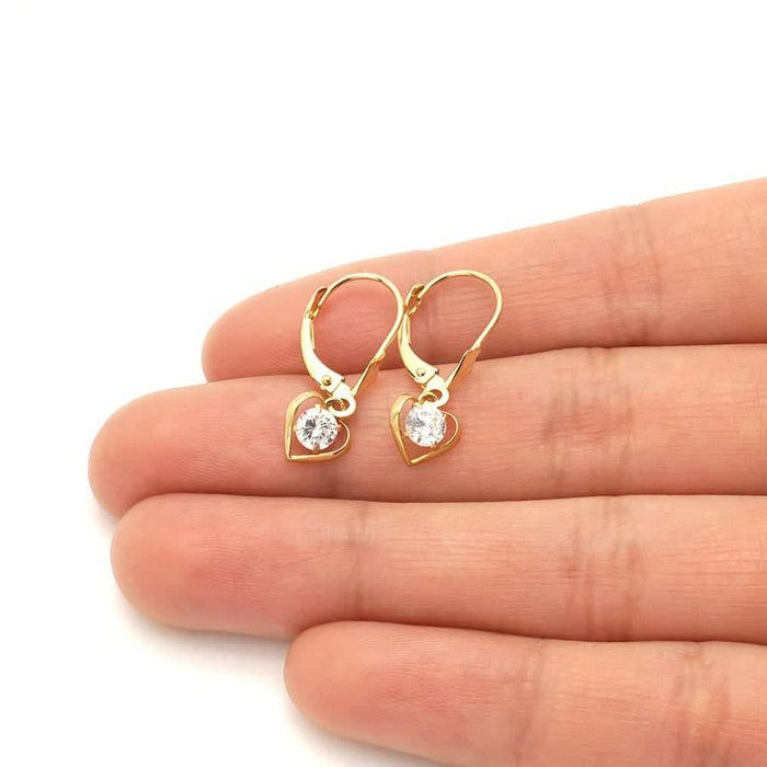 14K Yellow Gold Open Heart Solitaire Birthstone Drop Leverback Earrings