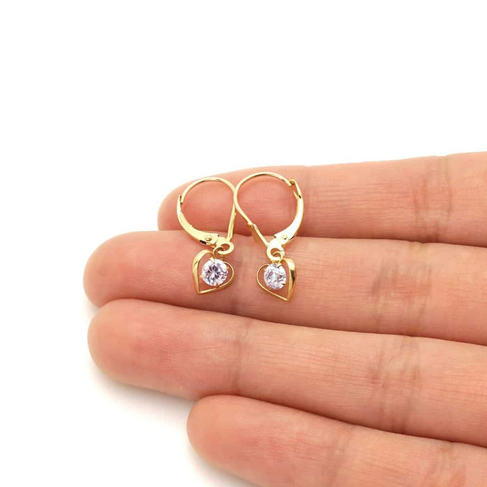 14K Yellow Gold Open Heart Solitaire Birthstone Drop Leverback Earrings
