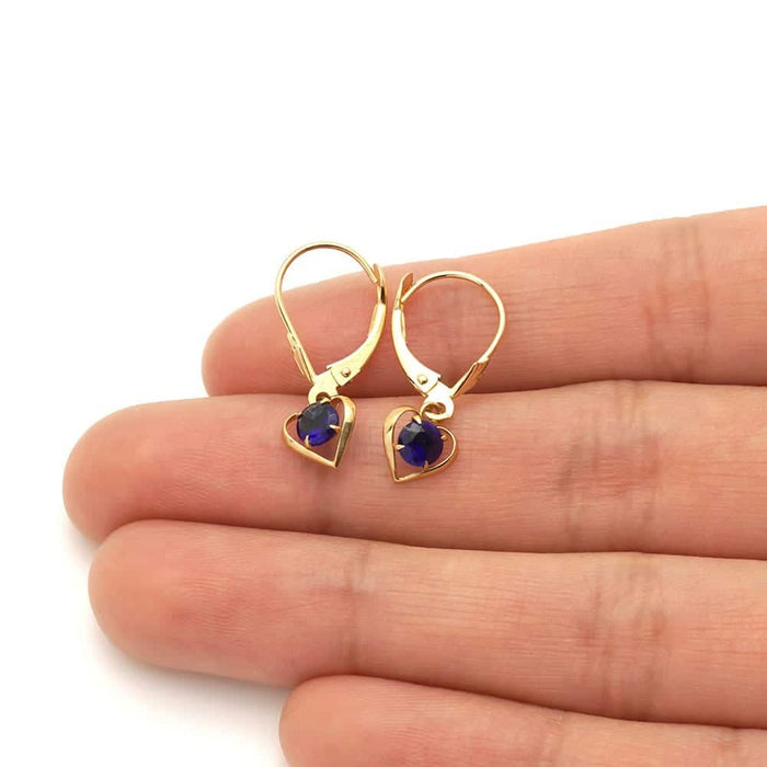 14K Yellow Gold Open Heart Solitaire Birthstone Drop Leverback Earrings