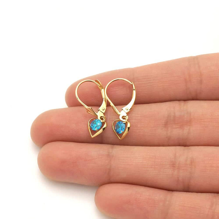 14K Yellow Gold Open Heart Solitaire Birthstone Drop Leverback Earrings