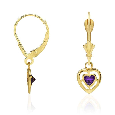 14k Yellow Gold Bezel Set Shaped Birthstone Drop Leverback Earrings