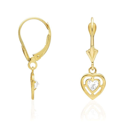 14k Yellow Gold Bezel Set Shaped Birthstone Drop Leverback Earrings