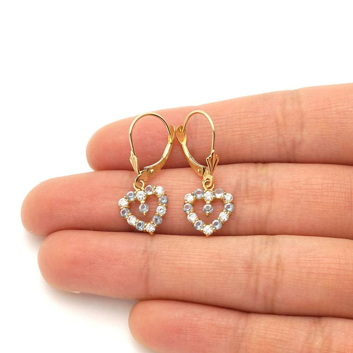 14k Yellow Gold Birthstone CZ Heart Leverback Earrings