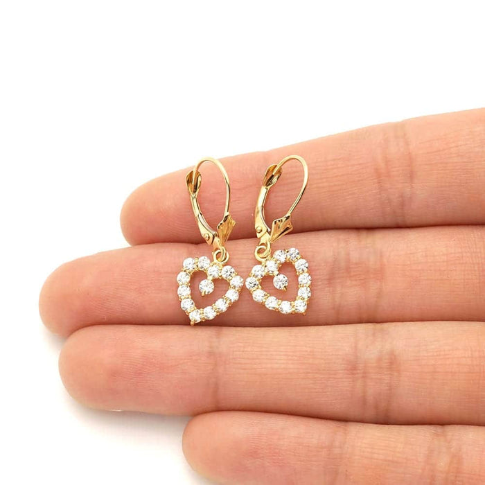 14k Yellow Gold Birthstone CZ Heart Leverback Earrings