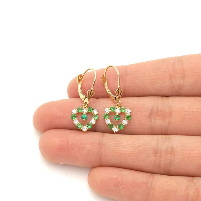 14k Yellow Gold Birthstone CZ Heart Leverback Earrings