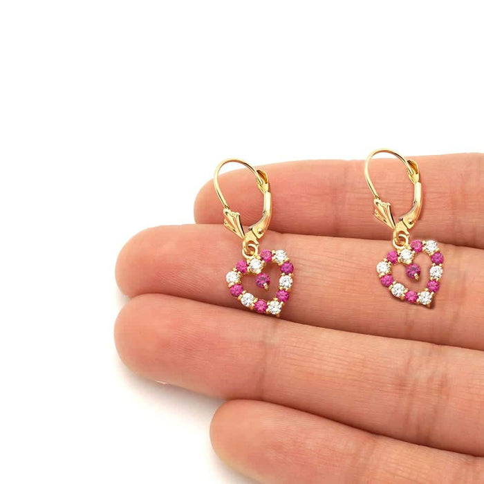 14k Yellow Gold Birthstone CZ Heart Leverback Earrings
