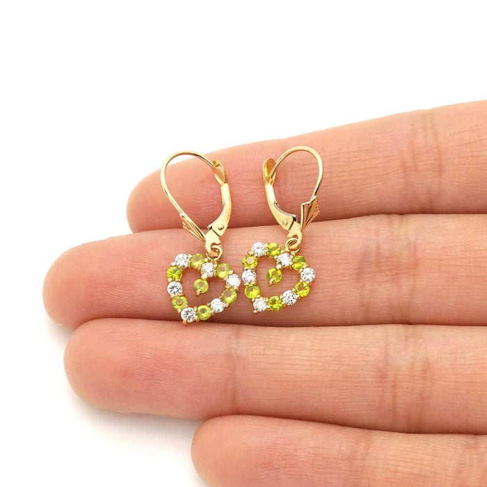 14k Yellow Gold Birthstone CZ Heart Leverback Earrings