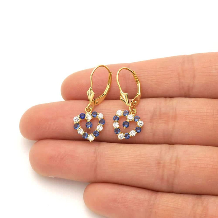14k Yellow Gold Birthstone CZ Heart Leverback Earrings