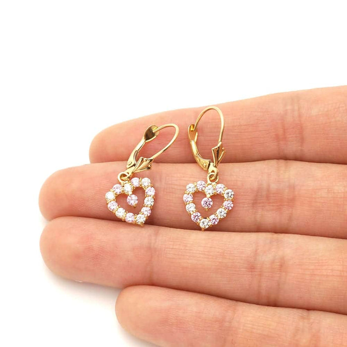 14k Yellow Gold Birthstone CZ Heart Leverback Earrings