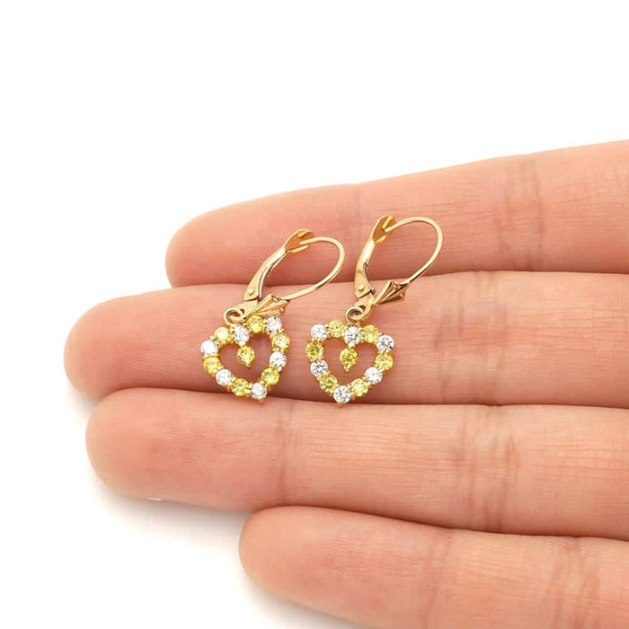 14k Yellow Gold Birthstone CZ Heart Leverback Earrings