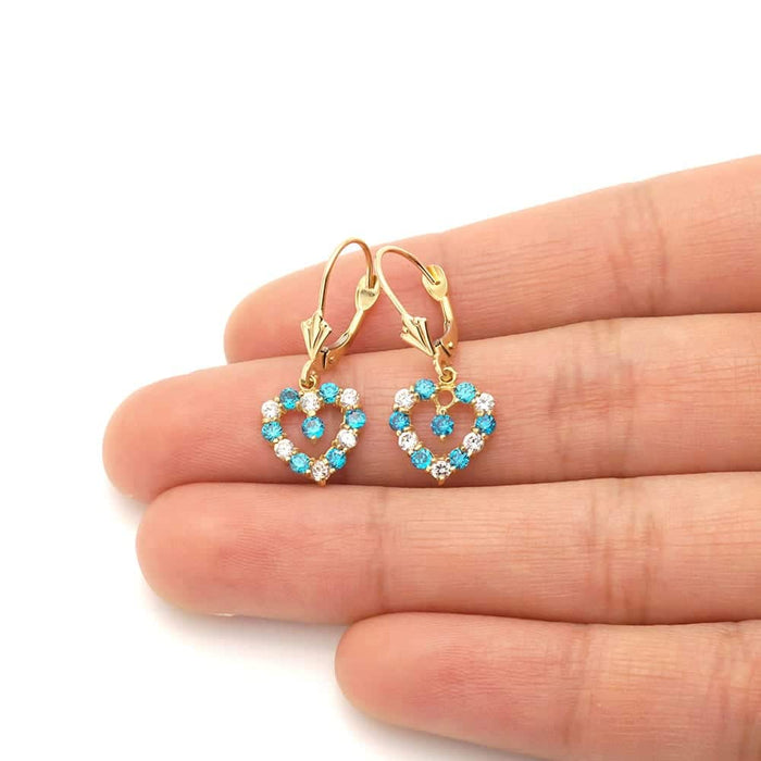 14k Yellow Gold Birthstone CZ Heart Leverback Earrings