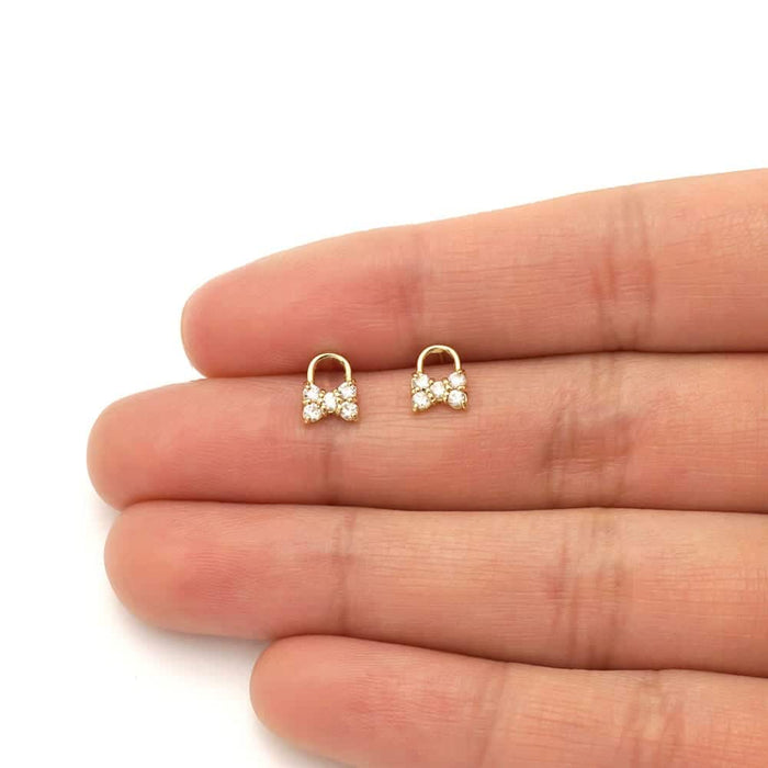 14k Yellow Gold CZ Gemstone Bow Tie Stud Screw Back Earrings 7mm