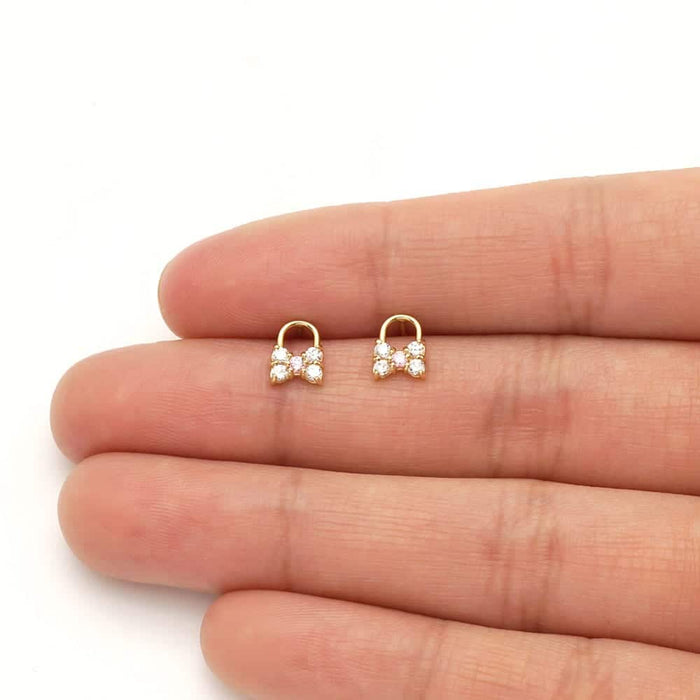 14k Yellow Gold CZ Gemstone Bow Tie Stud Screw Back Earrings 7mm