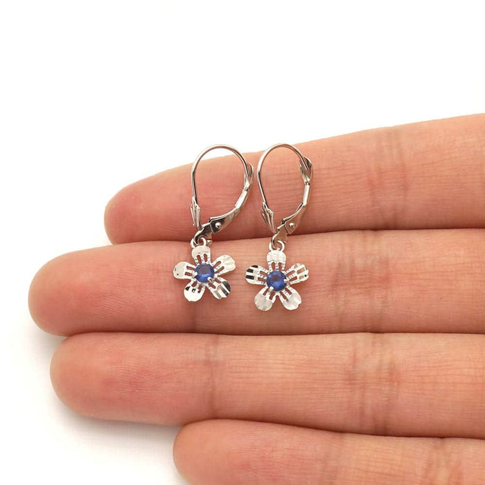 14k Yellow White Gold Birthstone Diamond-Cut Flower Leverback Earrings