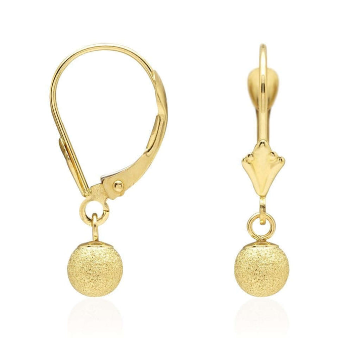 14k Yellow Gold Laser-Cut Textured Ball Shaped Drop Leverback Earrings