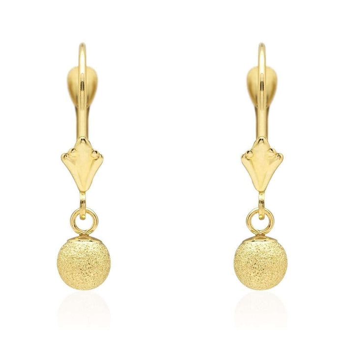 14k Yellow Gold Laser-Cut Textured Ball Shaped Drop Leverback Earrings
