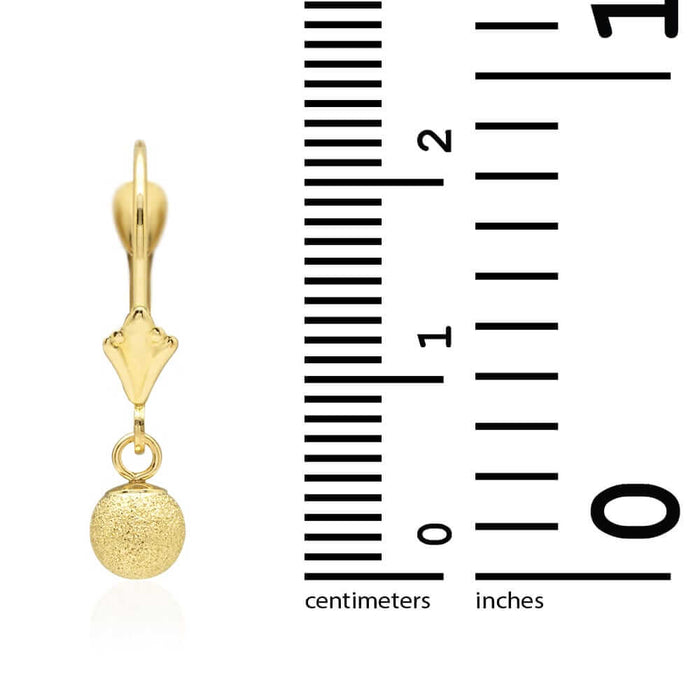 14k Yellow Gold Laser-Cut Textured Ball Shaped Drop Leverback Earrings