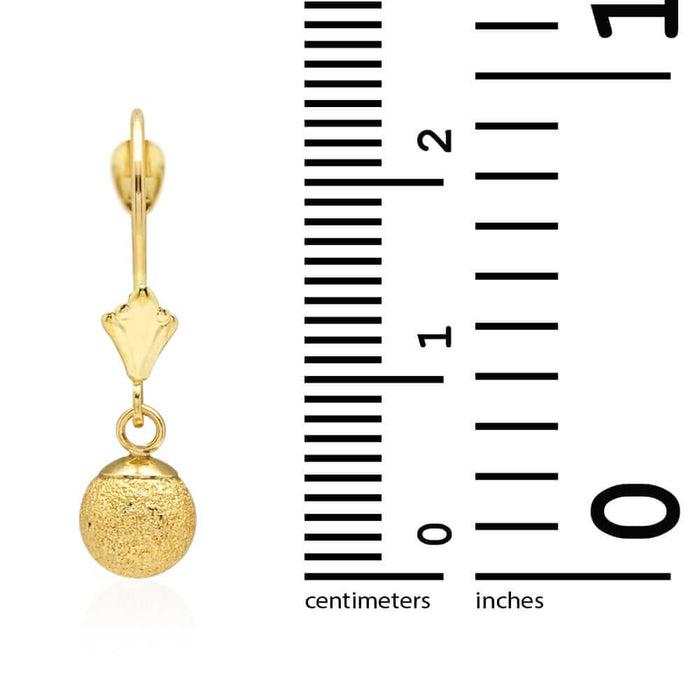 14k Yellow Gold Laser-Cut Textured Ball Shaped Drop Leverback Earrings