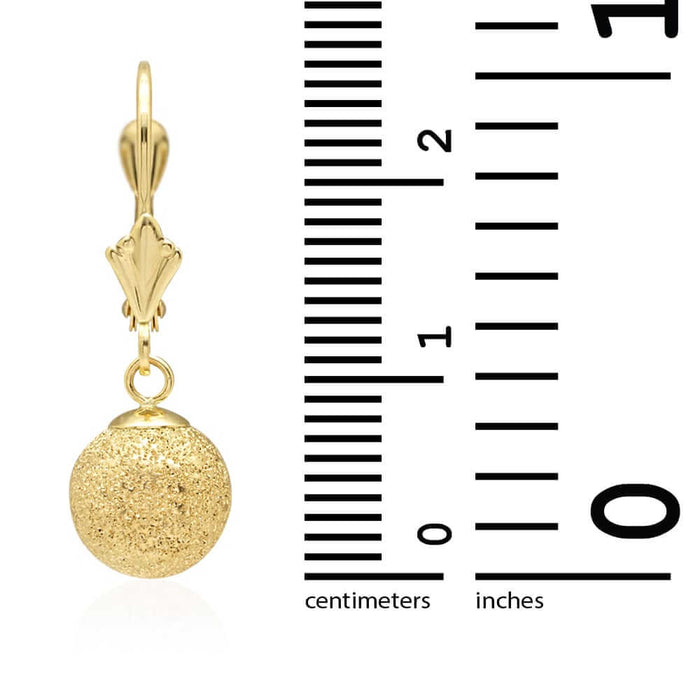 14k Yellow Gold Laser-Cut Textured Ball Shaped Drop Leverback Earrings