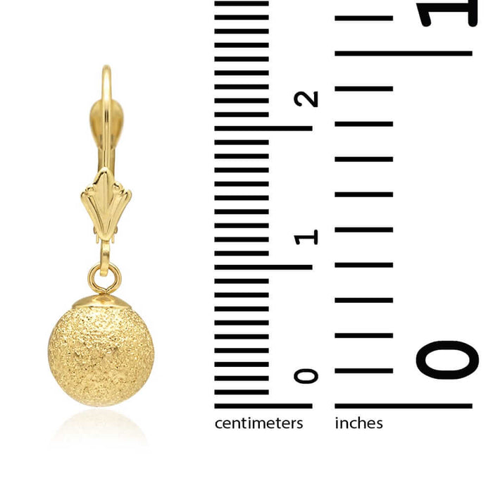14k Yellow Gold Laser-Cut Textured Ball Shaped Drop Leverback Earrings