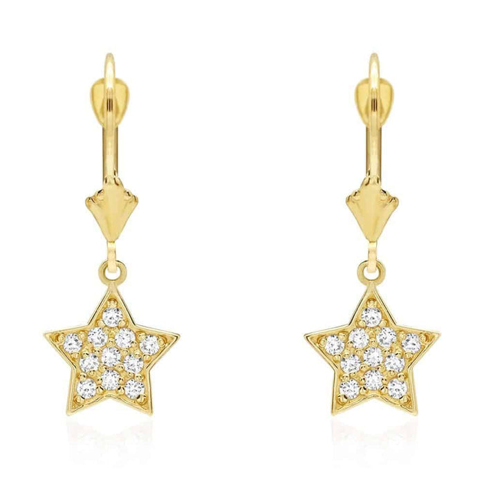 14k Yellow Gold CZ Star Drop Leverback Earrings