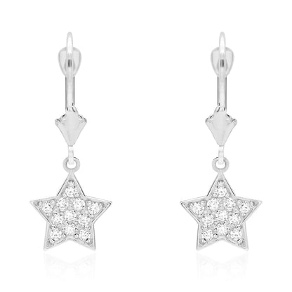 14k Yellow Gold CZ Star  Drop Leverback Earrings