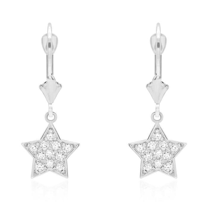 14k Yellow Gold CZ Star Drop Leverback Earrings